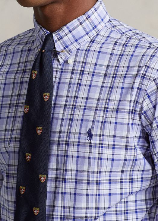 chemise coupe classique en popeline stretch à carreaux 46T60T574 Hommes Ralph Lauren multi bleu clair