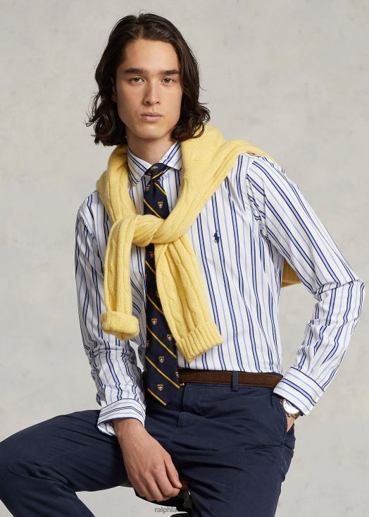 chemise coupe classique en popeline stretch rayée 46T60T732 Hommes Ralph Lauren multi blanc/bleu