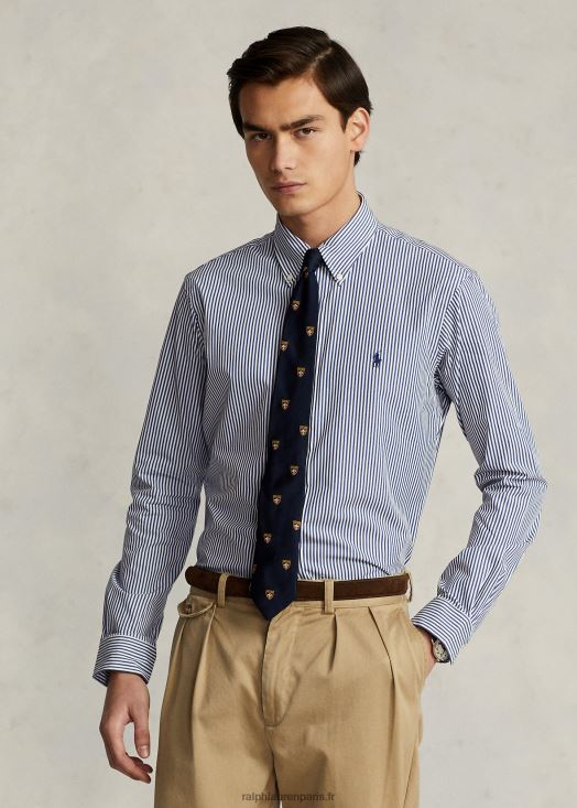 chemise coupe classique en popeline stretch rayée 46T60T772 Hommes Ralph Lauren marine/blanc