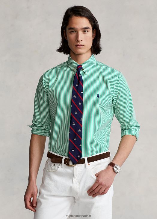 chemise coupe classique en popeline stretch rayée 46T60T773 Hommes Ralph Lauren vert de golf/blanc