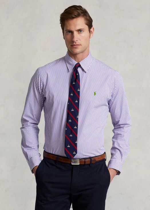 chemise coupe classique en popeline stretch rayée 46T60T774 Hommes Ralph Lauren lavande/blanc