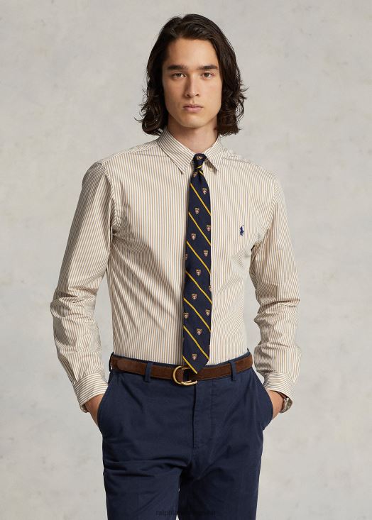 chemise coupe classique en popeline stretch rayée 46T60T775 Hommes Ralph Lauren vintage kaki/blanc
