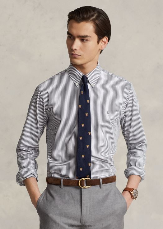 chemise coupe classique en popeline stretch rayée 46T60T776 Hommes Ralph Lauren loft gris/blanc