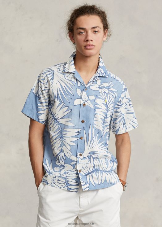 chemise de camp en coton et lin à coupe classique 46T60T479 Hommes Ralph Lauren palmiers batik