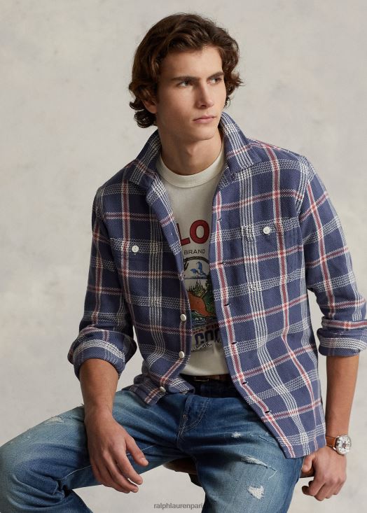 chemise de camp en flanelle à carreaux coupe classique 46T60T8465 Hommes Ralph Lauren marine/blanc cassé multi