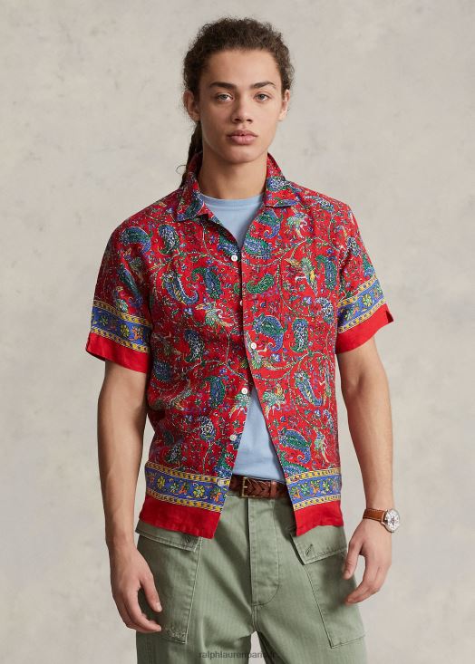 chemise de camp en lin cachemire coupe classique 46T60T627 Hommes Ralph Lauren cachemire rouge