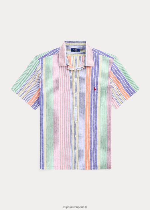 chemise de camp en lin à rayures coupe classique 46T60T1009 Hommes Ralph Lauren blanc/royal multi
