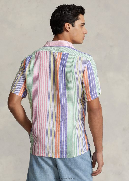 chemise de camp en lin à rayures coupe classique 46T60T1009 Hommes Ralph Lauren blanc/royal multi