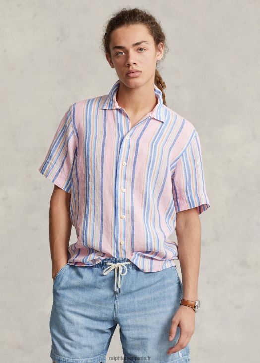 chemise de camp en lin à rayures coupe classique 46T60T1015 Hommes Ralph Lauren multi rose/marine