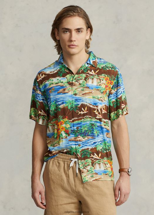 chemise de camp à imprimé tropical coupe classique 46T60T877 Hommes Ralph Lauren paradis des poissons volants