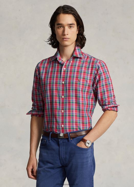 chemise de performance à carreaux coupe classique 46T60T8668 Hommes Ralph Lauren rose foncé/royal multi