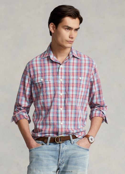 chemise de travail dobby à carreaux coupe classique 46T60T107 Hommes Ralph Lauren multi blanc/rouge