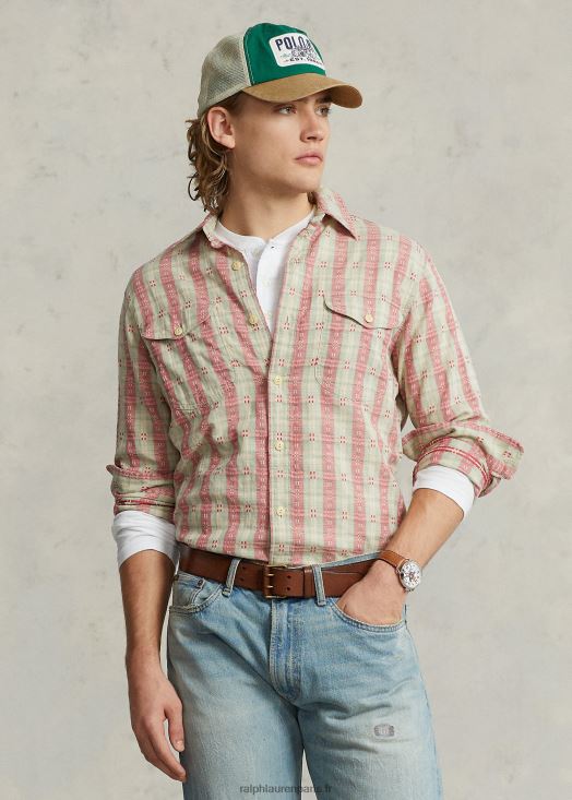 chemise de travail dobby à carreaux coupe classique 46T60T8443 Hommes Ralph Lauren ratière multi rouge