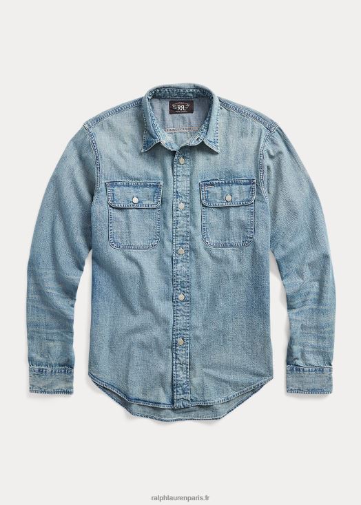 chemise de travail en denim indigo 46T60T1734 Hommes Ralph Lauren lavage en champ libre