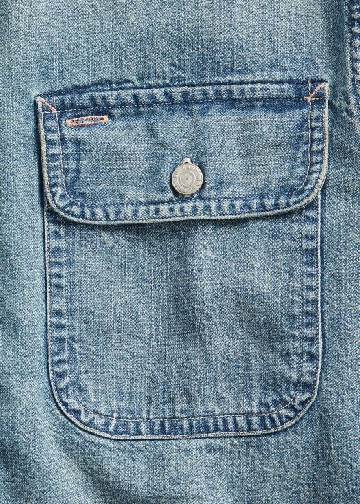 chemise de travail en denim indigo 46T60T1734 Hommes Ralph Lauren lavage en champ libre