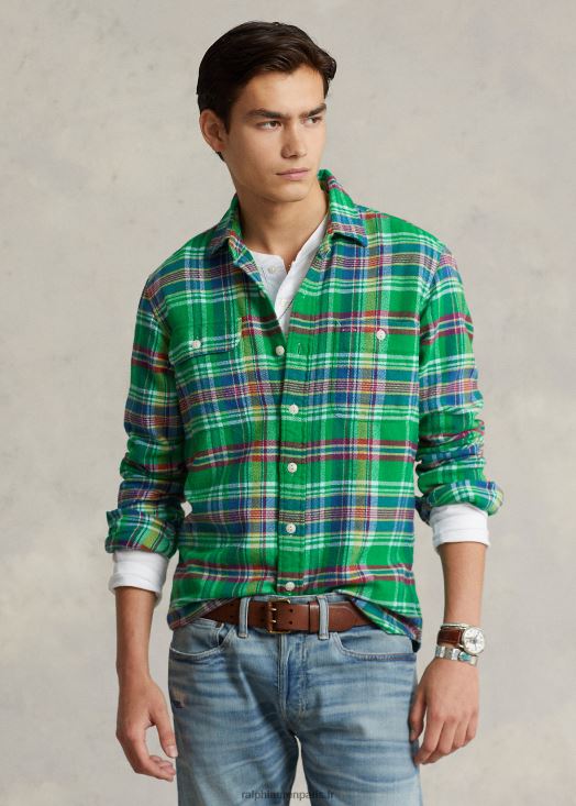 chemise de travail en flanelle à carreaux coupe classique 46T60T1064 Hommes Ralph Lauren multi vert/jaune