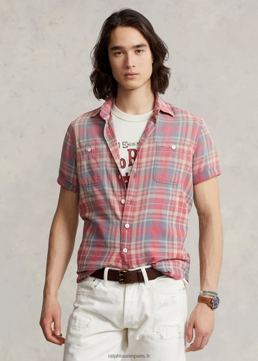 chemise de travail en flanelle à carreaux coupe classique 46T60T8452 Hommes Ralph Lauren multicolore rose/bleu