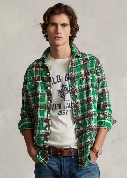 chemise de travail en flanelle à carreaux coupe classique 46T60T8531 Hommes Ralph Lauren multi vert