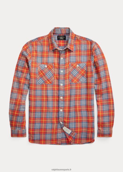 chemise de travail en sergé à carreaux 46T60T1702 Hommes Ralph Lauren rouge Bleu