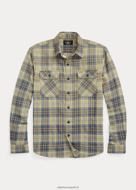 chemise de travail en sergé à carreaux 46T60T8686 Hommes Ralph Lauren bleu/jaune délavé