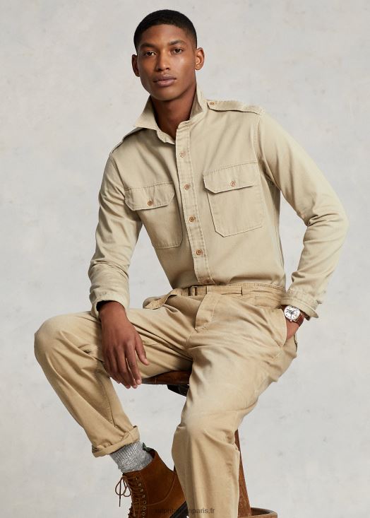 chemise de travail en sergé coupe classique 46T60T8435 Hommes Ralph Lauren kaki