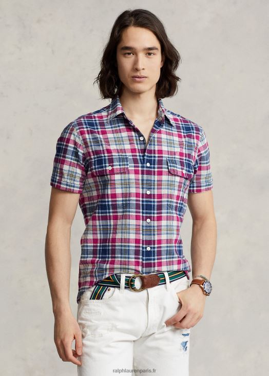 chemise de travail madras indigo coupe classique 46T60T8409 Hommes Ralph Lauren multi rouge/marine