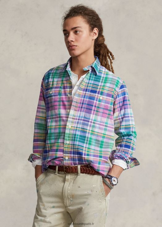 chemise de travail oxford à carreaux coupe classique 46T60T920 Hommes Ralph Lauren multi rose/vert