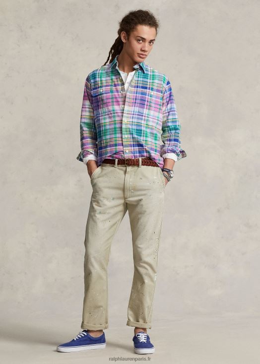 chemise de travail oxford à carreaux coupe classique 46T60T920 Hommes Ralph Lauren multi rose/vert