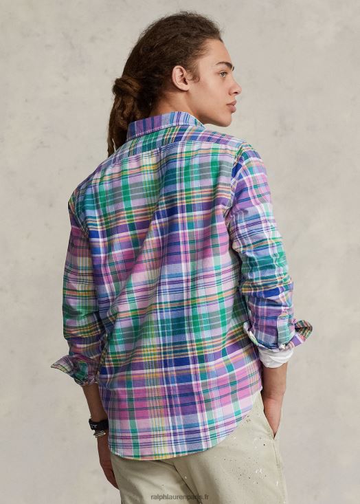 chemise de travail oxford à carreaux coupe classique 46T60T920 Hommes Ralph Lauren multi rose/vert