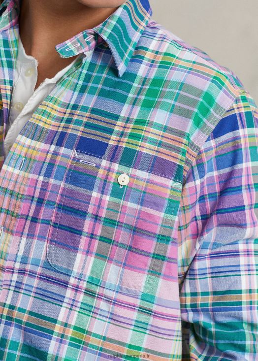 chemise de travail oxford à carreaux coupe classique 46T60T920 Hommes Ralph Lauren multi rose/vert