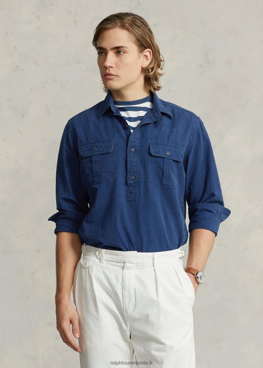 chemise de travail popover coupe classique en popeline 46T60T1164 Hommes Ralph Lauren texture indigo