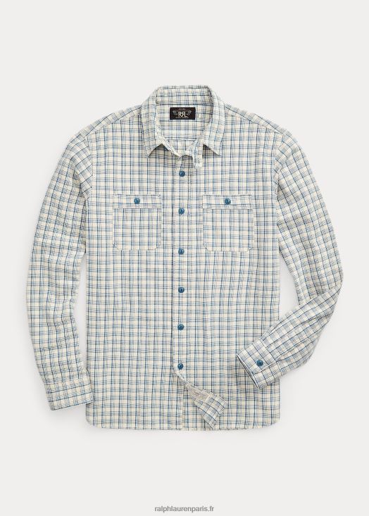 chemise de travail tissée à carreaux 46T60T1731 Hommes Ralph Lauren crème/bleu