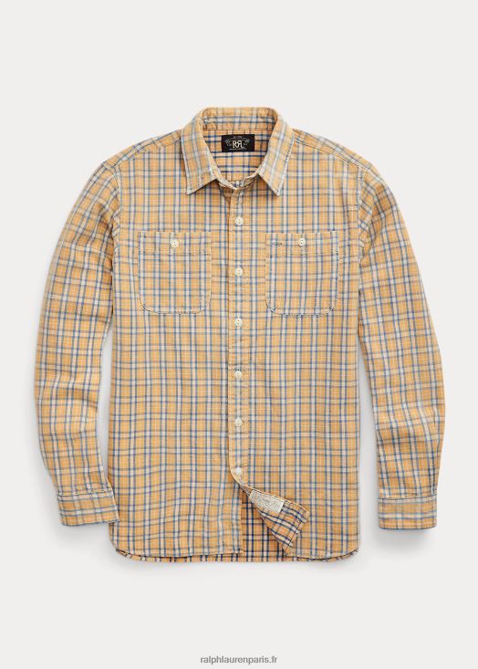 chemise de travail tissée à carreaux 46T60T1736 Hommes Ralph Lauren beige/indigo
