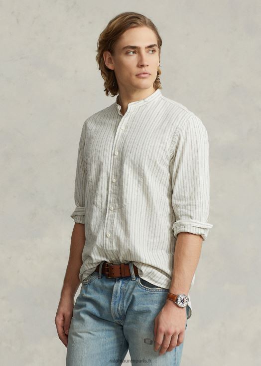 chemise dobby à plastron surpiqué 46T60T8442 Hommes Ralph Lauren blanc cassé/bleu marine multi
