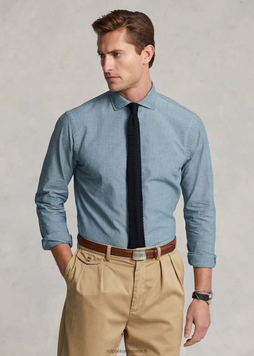 chemise en chambray coupe ajustée 46T60T8467 Hommes Ralph Lauren indigo