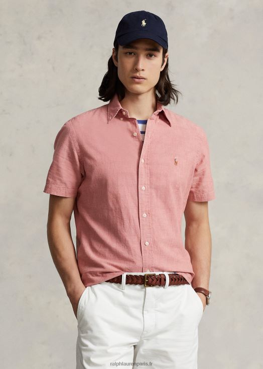 chemise en chambray coupe classique 46T60T834 Hommes Ralph Lauren rouge nautique/blanc