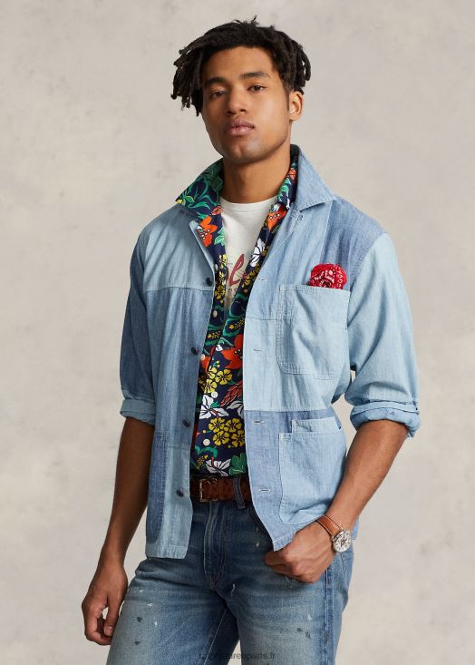 chemise en chambray patchwork coupe classique 46T60T957 Hommes Ralph Lauren indigo