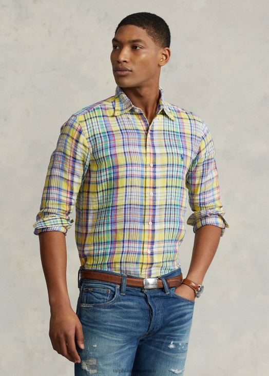 chemise en lin à carreaux coupe classique 46T60T1142 Hommes Ralph Lauren multi jaune/vert