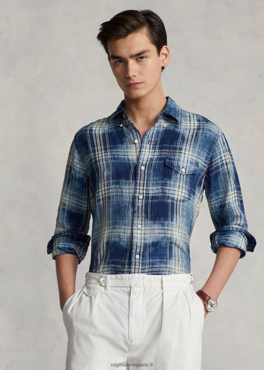 chemise en lin à carreaux coupe classique 46T60T1148 Hommes Ralph Lauren multi blanc indigo