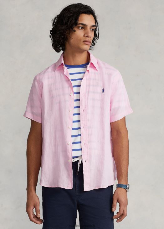 chemise en lin coupe classique 46T60T516 Hommes Ralph Lauren rose carmel