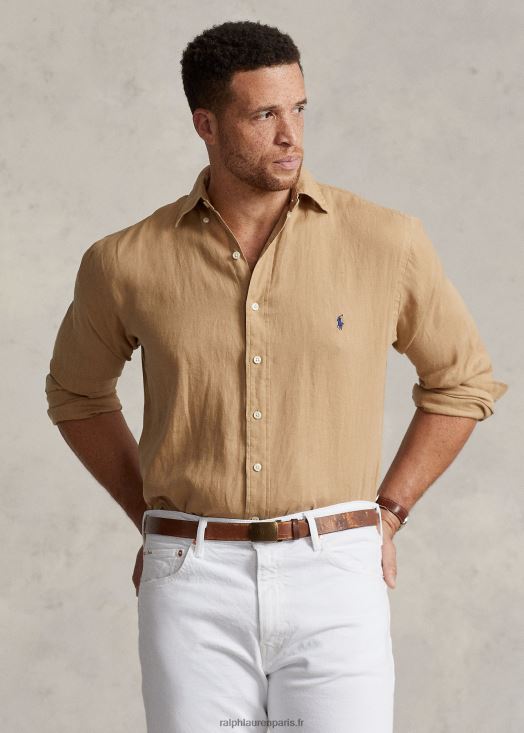 chemise en lin léger 46T60T1551 Hommes Ralph Lauren kaki vintage