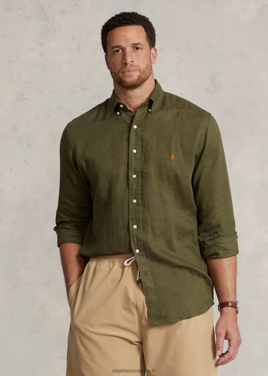 chemise en lin léger 46T60T1552 Hommes Ralph Lauren sauge noire