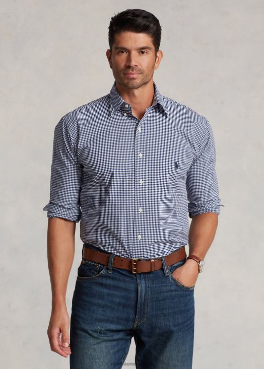 chemise en popeline stretch à carreaux 46T60T1325 Hommes Ralph Lauren marine/blanc
