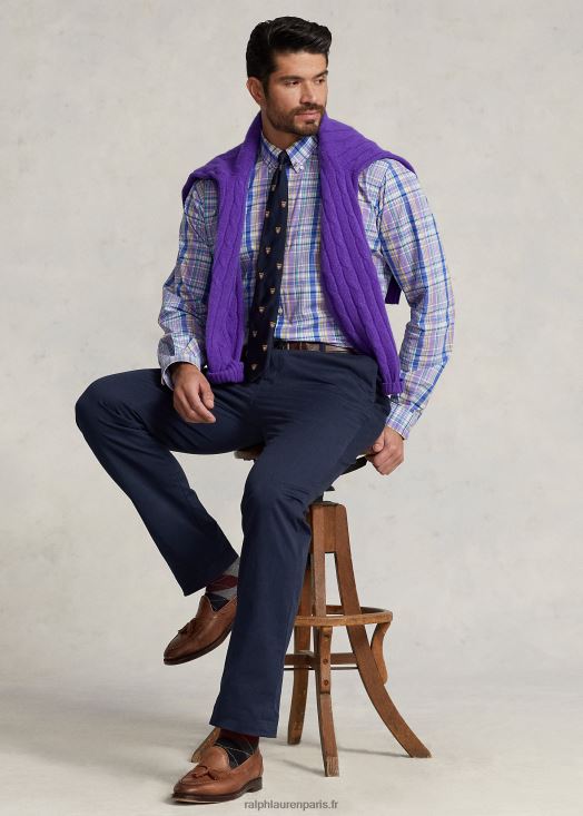 chemise en popeline stretch à carreaux 46T60T1809 Hommes Ralph Lauren multicolore violet/jaune