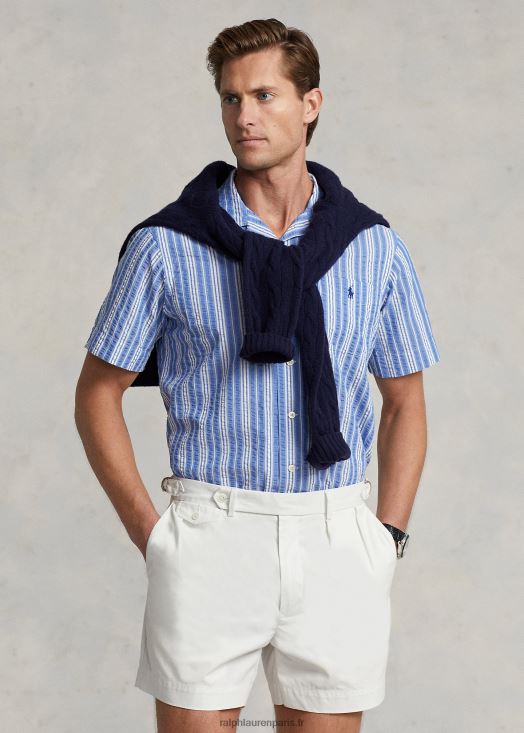 chemise en seersucker à rayures coupe classique 46T60T530 Hommes Ralph Lauren bleu blanc
