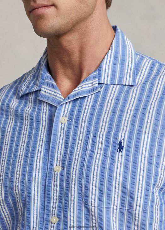chemise en seersucker à rayures coupe classique 46T60T530 Hommes Ralph Lauren bleu blanc