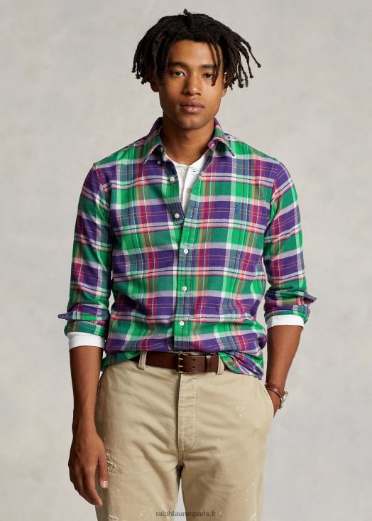 chemise en sergé à carreaux coupe ajustée 46T60T787 Hommes Ralph Lauren multicolore violet/vert
