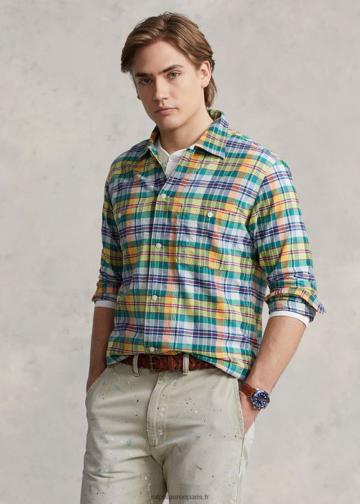 chemise madras indigo coupe classique 46T60T8385 Hommes Ralph Lauren multi jaune/vert