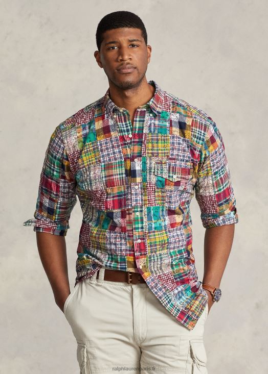 chemise madras patchwork 46T60T1345 Hommes Ralph Lauren patchwork preppy sur bois