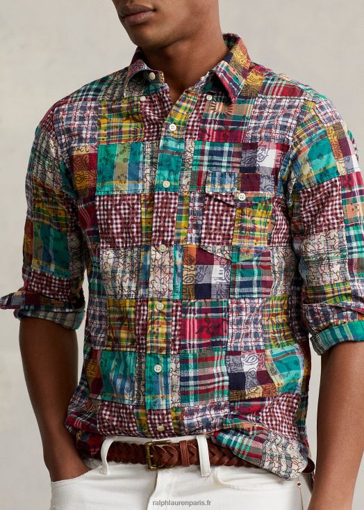 chemise madras patchwork coupe classique 46T60T8472 Hommes Ralph Lauren patchwork preppy